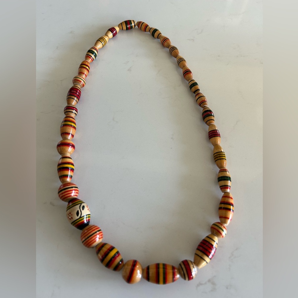 Hand-painted Ukrainian Wooden Beaded Necklace 16 inch